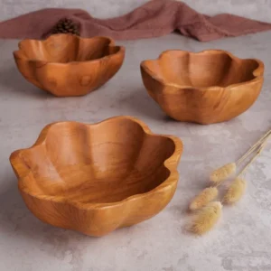 Teak Wood Pumpkin Serving Bowls Set of 3
